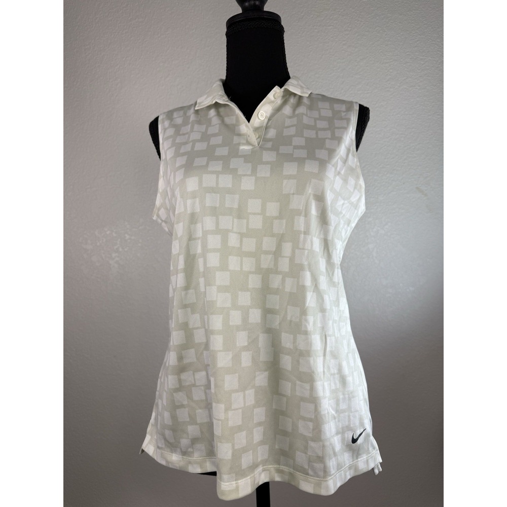 Nike Dri-Fit‎ Women's Size Medium Grey White Pattern Sleeveless Polo Blouse